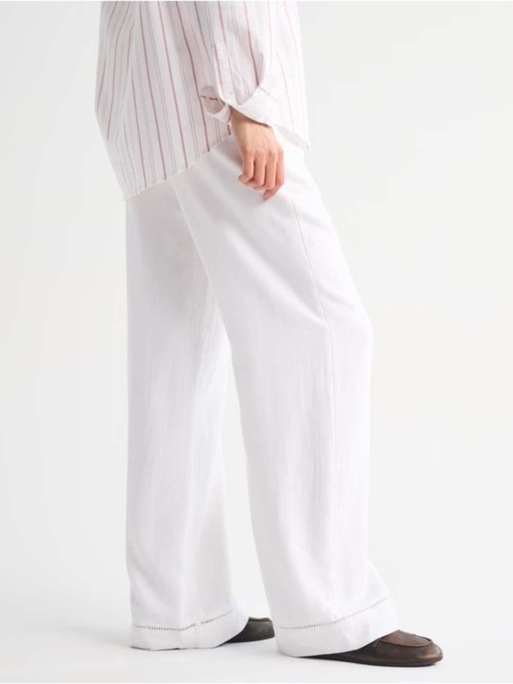 Abercrombie & Fitch Wide-Leg White Linen Pants